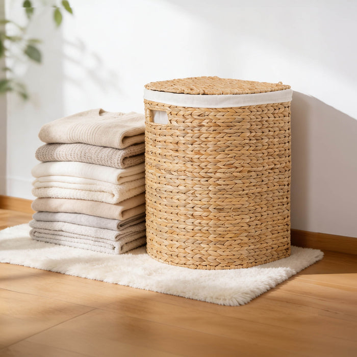 Half Oval Laundry Hamper With Lid - Light Brown