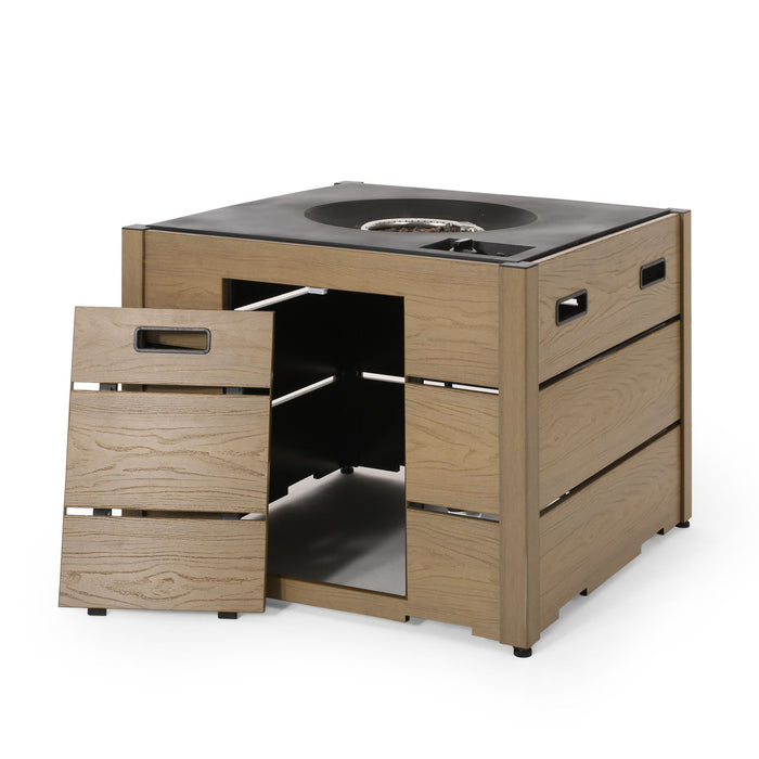 Rustic Style Outdoor Square Propane Fire Pit, 40,000 Btu