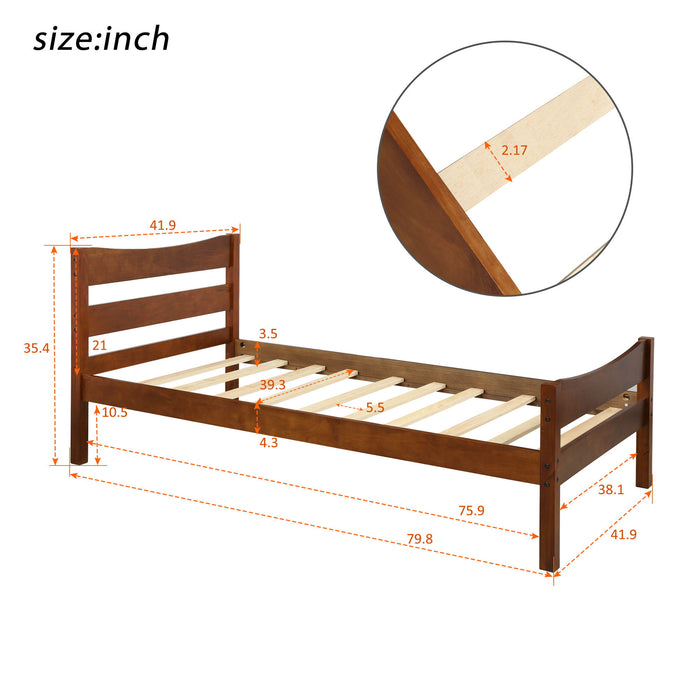 Twin Size Platform Bed With Headboard And Slat Support - Walnut
