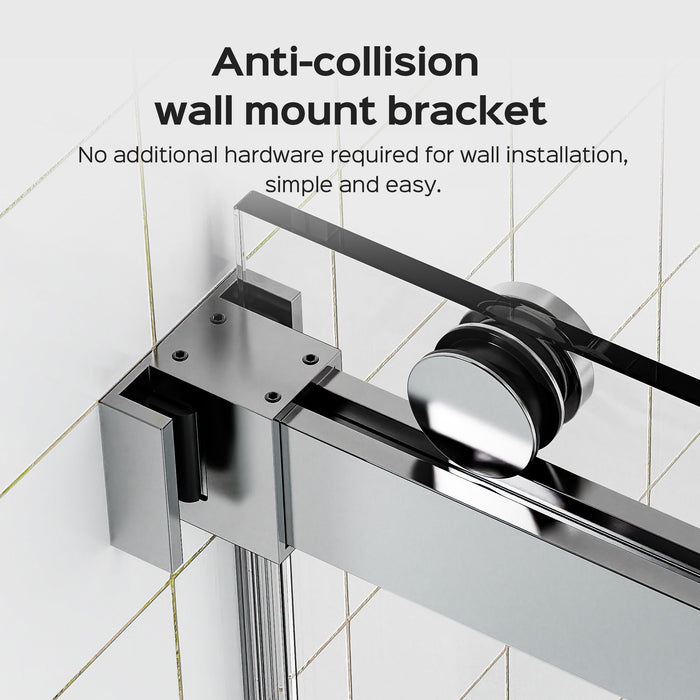 Frameless Double Sliding Shower Door In, Thick Tempered Glass, Reversible Installation