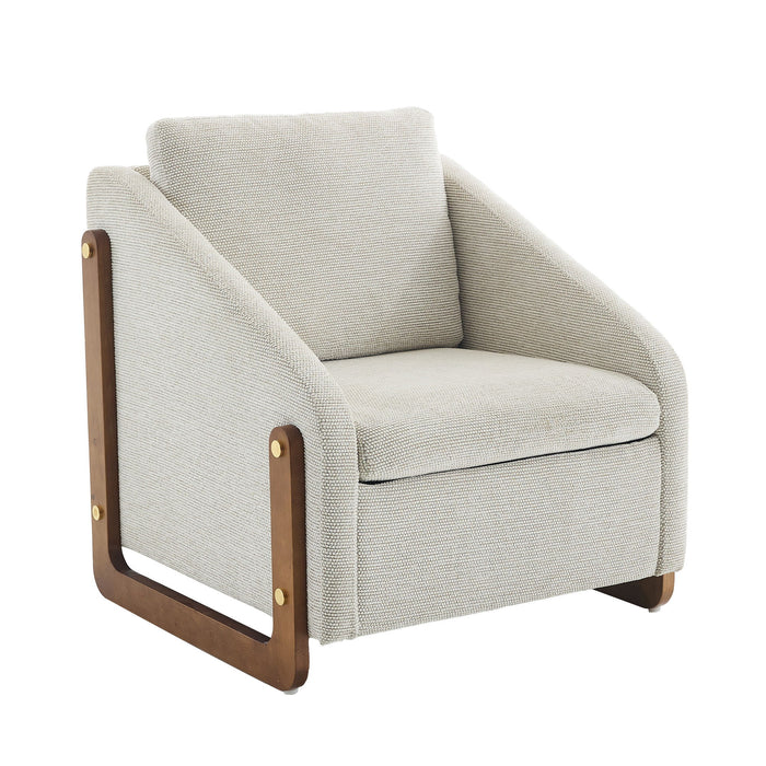 Modern Chenille Upholstered Armchair With Wooden Side Frame