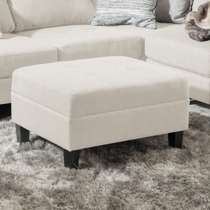 Classic Ottoman With Birch Wood Legs And Fabric Upholstery