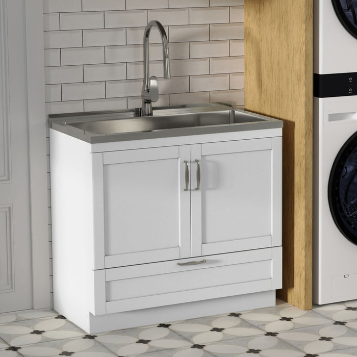 Reed - Deluxe Laundry Cabinet With Pull-Out Faucet And Stainless Steel Sink