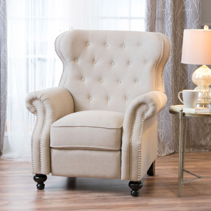 Contemporary Style Push Back Recliner With Button Tufted Stitching And Nailhead Trim