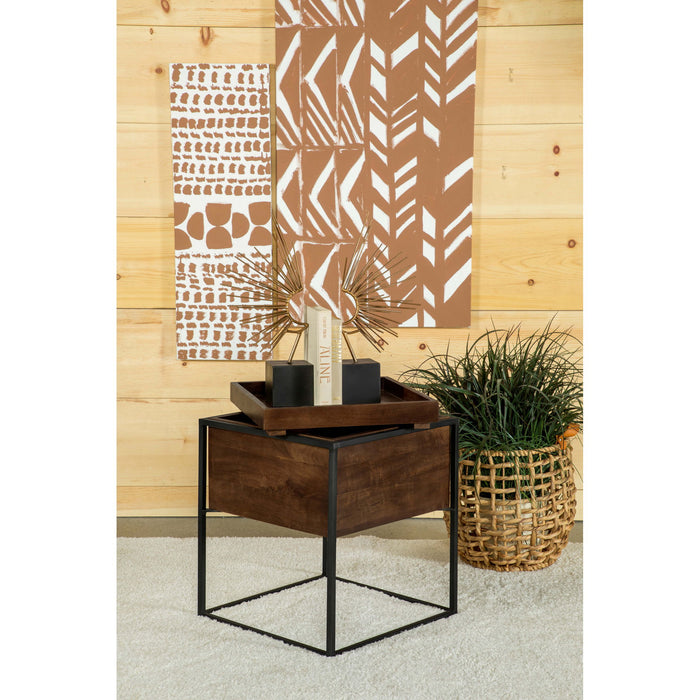 Ondrej - Square Accent Side Table With Removable Tray - Dark Brown