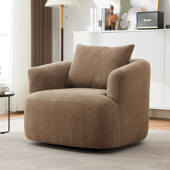 360° Swivel Barrel Sofa Chair With Throw Pillow, Chenille Upholstered Accent Chair