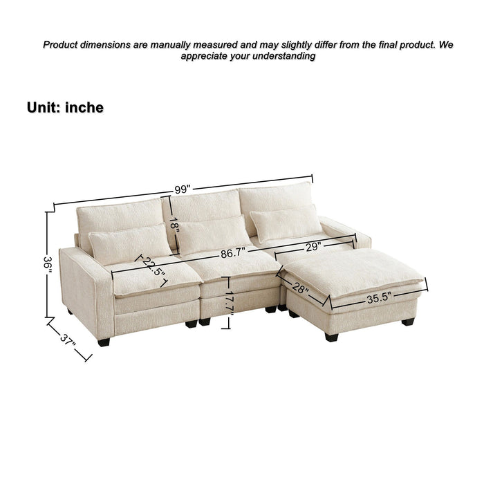 Modern Comfy Chenille L Shaped Sectional Sofa With Movable Ottoman