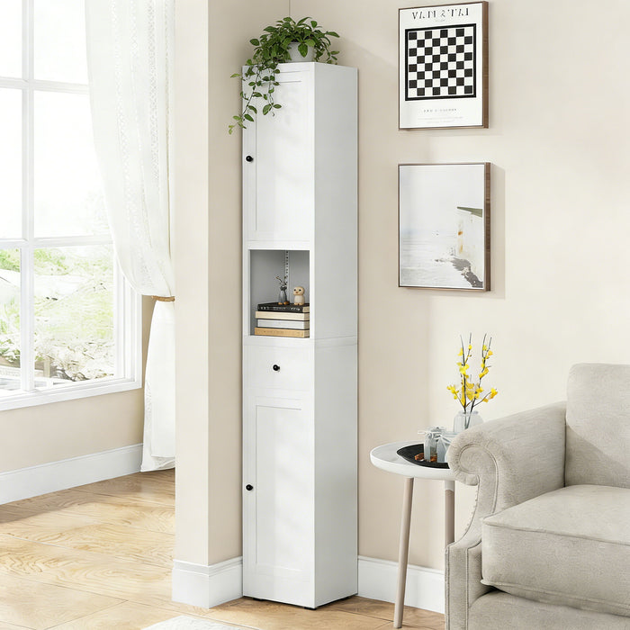 Tall Narrow Bathroom Cabinet With 5-Tier Storage, Adjustable Shelves, Freestanding - White