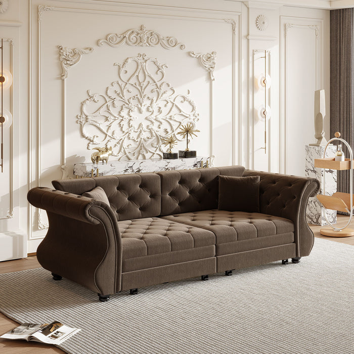 Oversized Chesterfield Pull Out Sofa Bed, Roll Arm Couch With Flower Tufting For Living Room