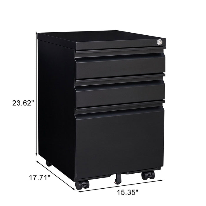 3-Drawer Mobile Filing Cabinet With Lock, Legal/Letter Storage