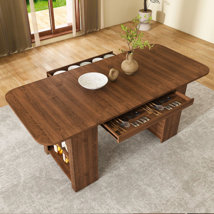 Dining Table With Drawers & Open Storage - Walnut
