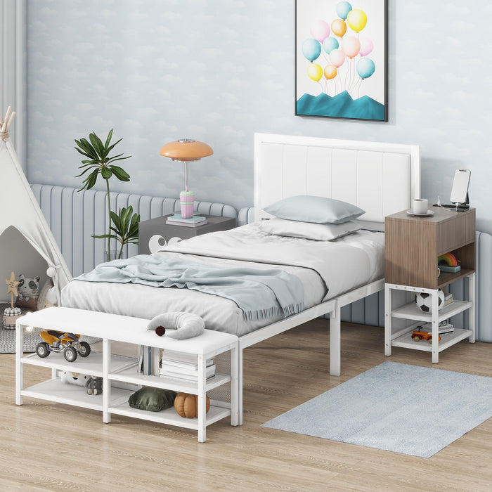 Platform Bed With 2 Tier Storage Shelves, Storage Cabinet
