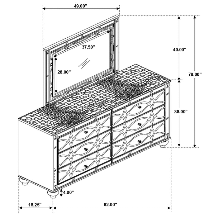 Arabesque - 6 Drawer Dresser With Mirror - Silver