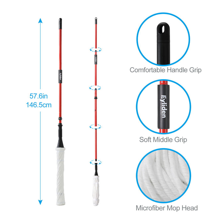 Ultra Fine Fiber Twist Mop With 57.5 Inch Long Handle For Dry And Wet Floor Cleaning - Red