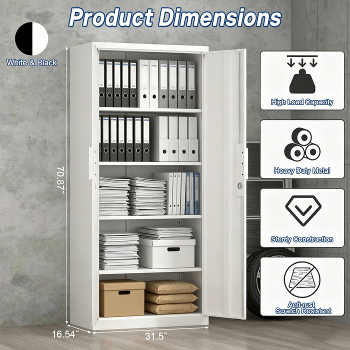 2 Door File Cabinet With Lock, 4 Adjustable Shelves, Heavy-Duty
