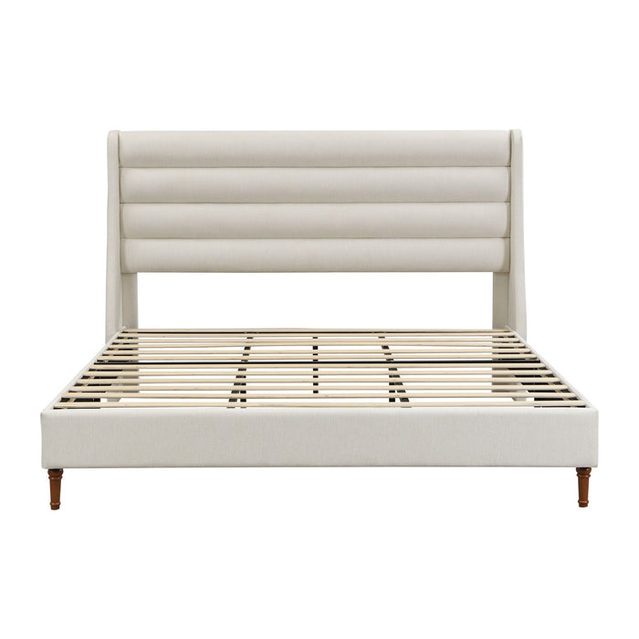 Modern Upholstered Platform Bed With Wave Shaped Headboard