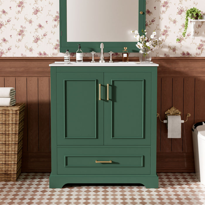 Bathroom Vanity With Sink, 1 Divided Drawer And 2 Soft Close Doors With Double Shelf