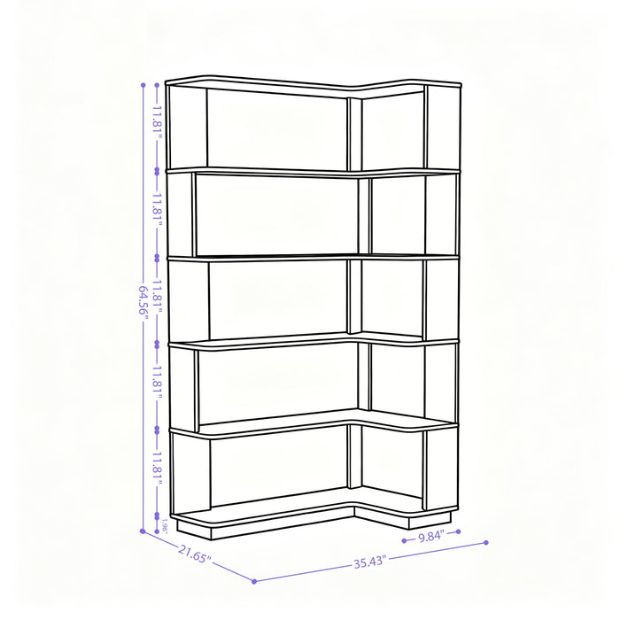 Ox Blood - Red 90Cm L-Shaped Freestanding Corner Bookshelf With Anti Tip Safety, Storage Cabinet For Living Room - Ox Blood Red