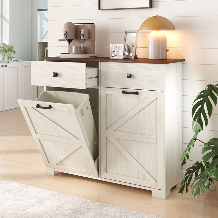 Double Tilt Out Trash Cabinet With Hideaway Drawer And Barn Door Style