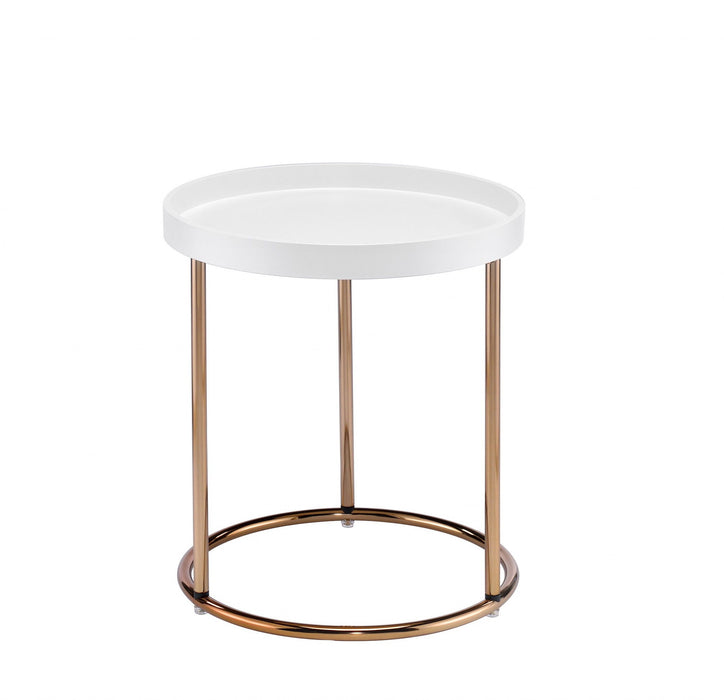 Round End Table - Copper And White
