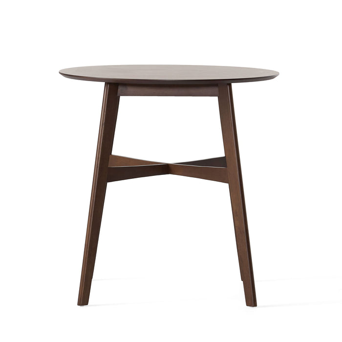 Round Counter Height Dining Table With Thick Rubberwood Legs And Support Beams - Walnut