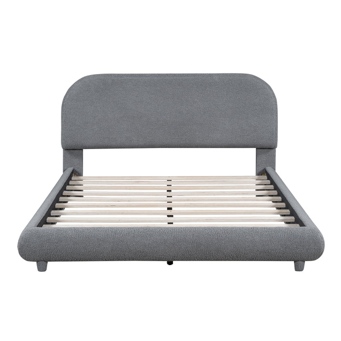 Upholstered Platform Bed With Thick Solid Frame And Stylish Curve-Shaped Design