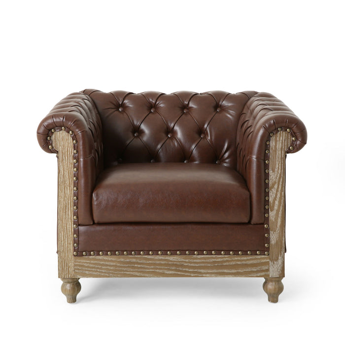 Luminex - Tufted Upholstered Club Chair With Nailhead Accents And Scrolled Tuxedo Arms