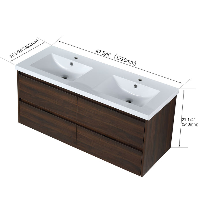 Modern Bathroom Vanity With Dual Resin Sink, Soft Close Drawers - California Walnut
