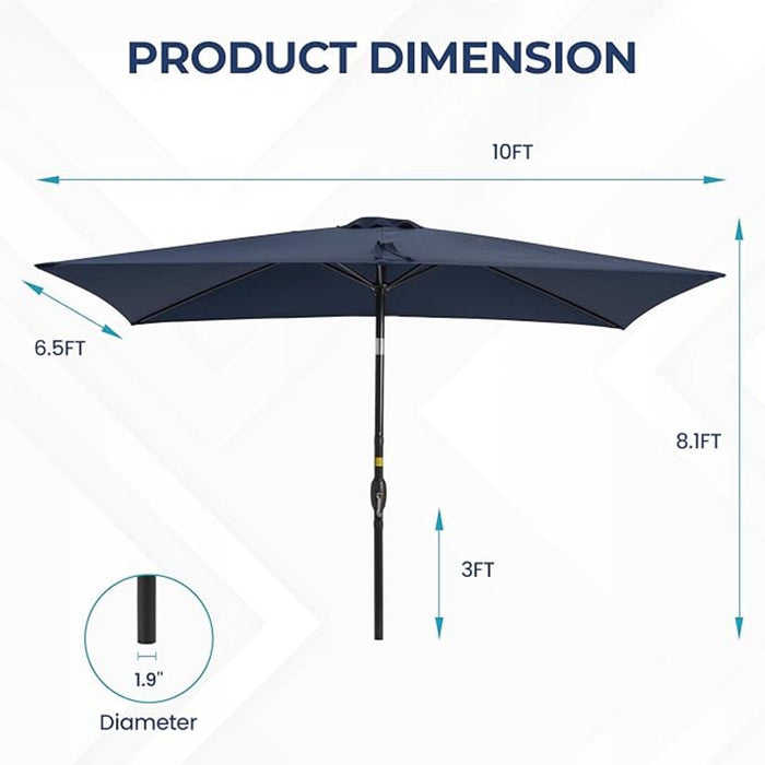 Rectangular Patio Umbrella With Crank Tilt, Polyester UV-Resistant Canopy