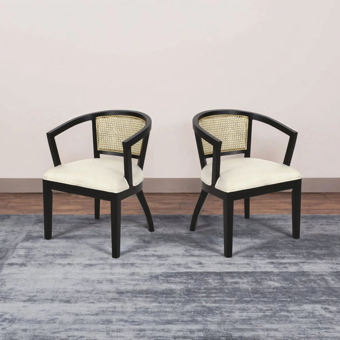 Elegant Dining Chair With Cane Web Backrests And Velvet Upholstery