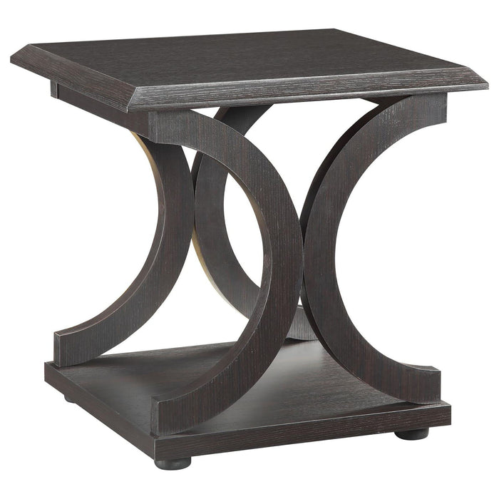 C Shaped End Table With Storage Shelf - Brown