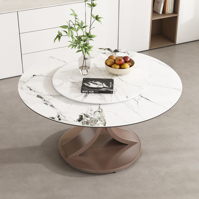 Round Dining Table With 360° Rotating Lazy Susan Scratch & Heat For Dining Room & Kitchen, Table Only - White