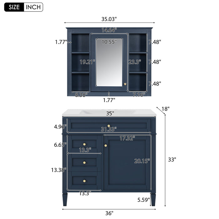 Bathroom Vanity With Mirror Cabinet, Storage Cabinet With 2 Soft Closing Doors And 4 Drawers, Undermount Sink