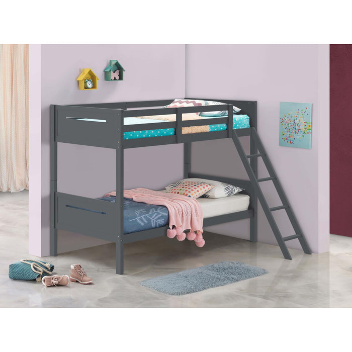 Bunk Bed With Built In Ladder, Safety Guardrails And Angled Access Step