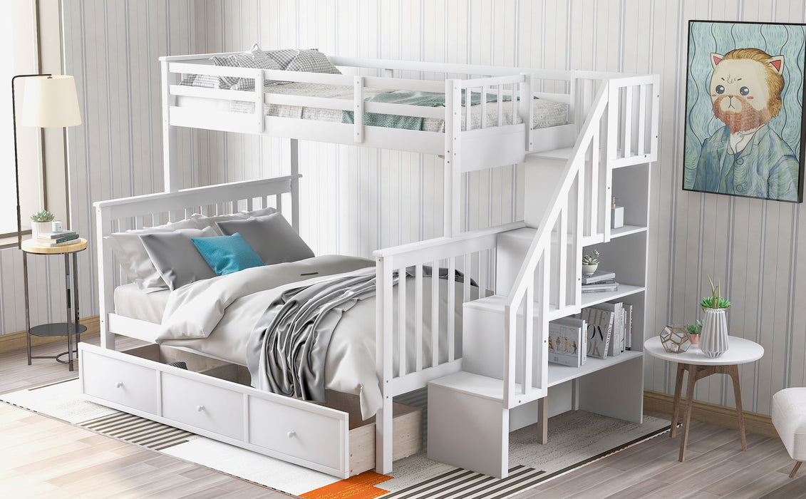 Stairway Bunk Bed With Storage And Guard Rail For Bedroom