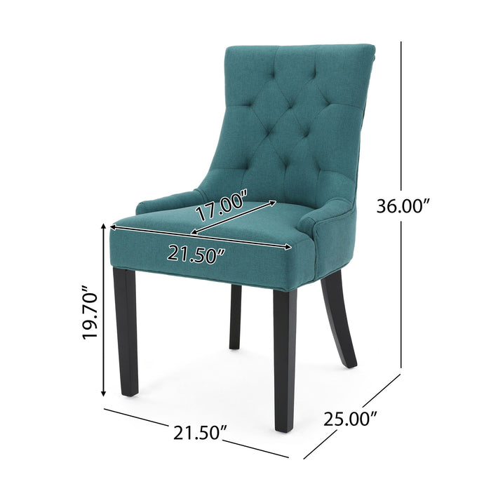 Dining Chair (Set of 2) With Upholstered Diamond Tufting And Espresso Birch Legs - Teal