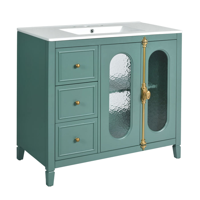 Bathroom Vanity With 3 Drawers And 2 Soft Close Doors Cabinet - Lake Green