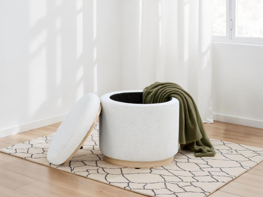 Remuda - Boucle Upholstered Round Storage Ottoman - Ivory