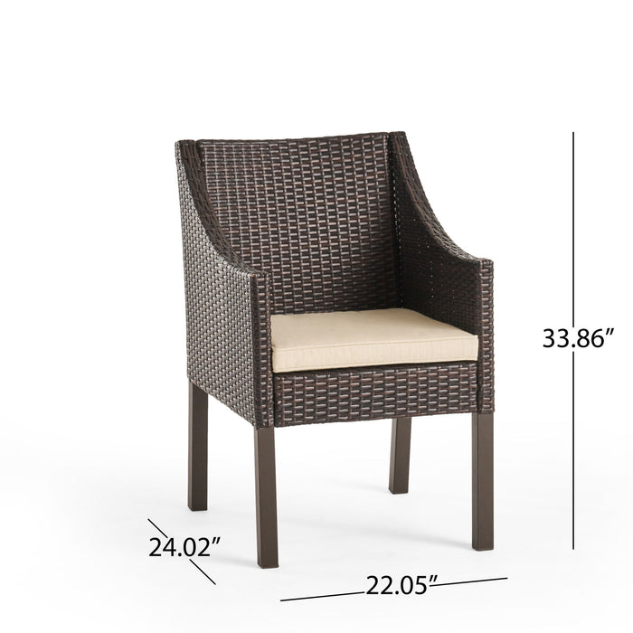 Outdoor Rattan Dining Chair With Straight Legs And Sloped Arms (Sey of 2)