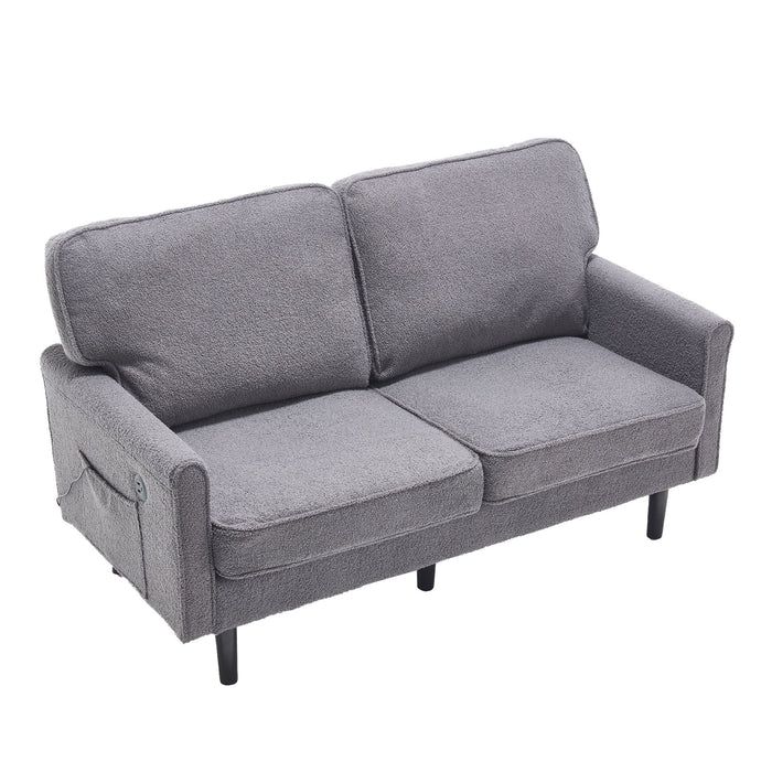 Mid Century Modern Loveseat Sofa With USB Ports, Removable Pillow Cover