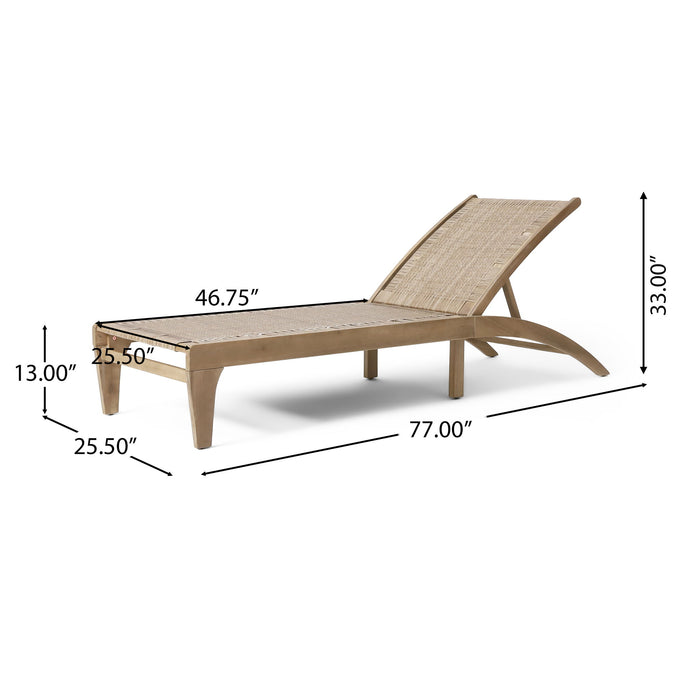 Outdoor Rattan Wicker Chaise Lounge With Acacia Wood Frame - Light Brown
