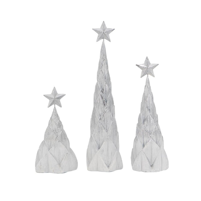 Resin / Foil Christmas Tree With Star Top (Set of 3) - White / Silver
