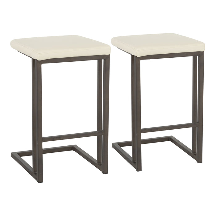 Roman - Industrial Counter Stool (Set of 2) - Antique Metal / Cream