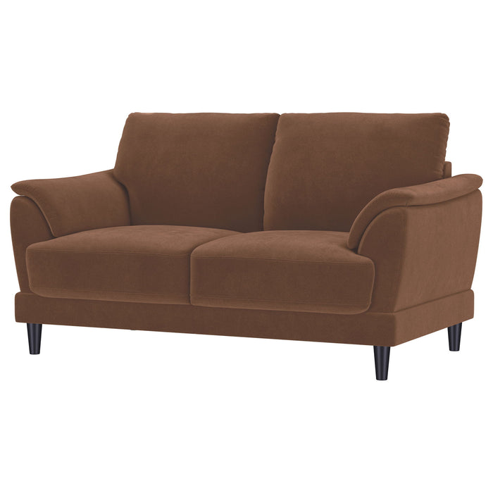 Dania - Upholstered Crescent Loveseat With Curved Tufted Arms - Rust