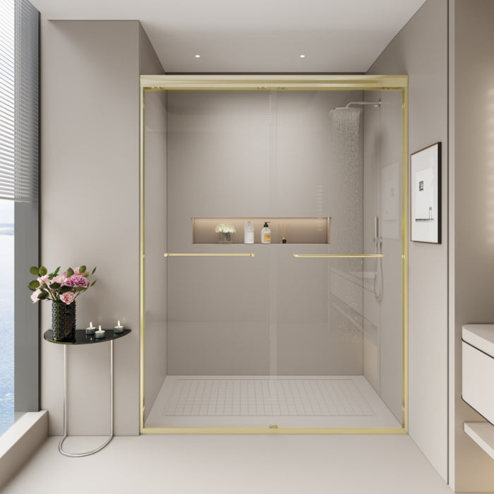 Double Sliding Shower Door, Semi-Frameless Bypass Bathroom Sliding Door With 1/4" (6 Mm) Tempered Glass For Walk-In Shower