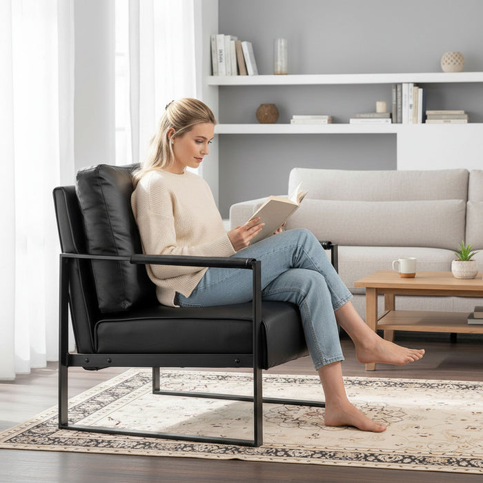 Classic Mid Century Modern Accent Chair With Durable Square Metal Frame, Armchair