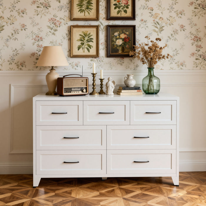 7-Drawer Dresser, Low-Profile Storage - White