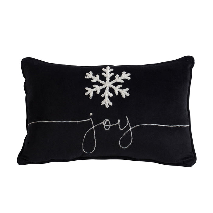 Velvet Pillow With Embroidered Joy And Frosty Snowflake, For Christmas Halloween Holiday Decor (Set of 2)