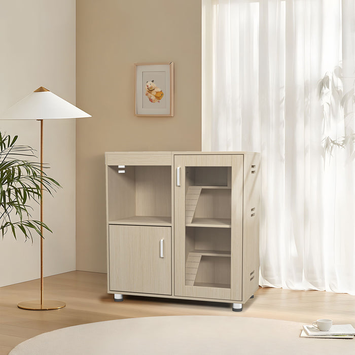 4 Tier Hamster Cage With Acrylic Windows And Storage Cabinet