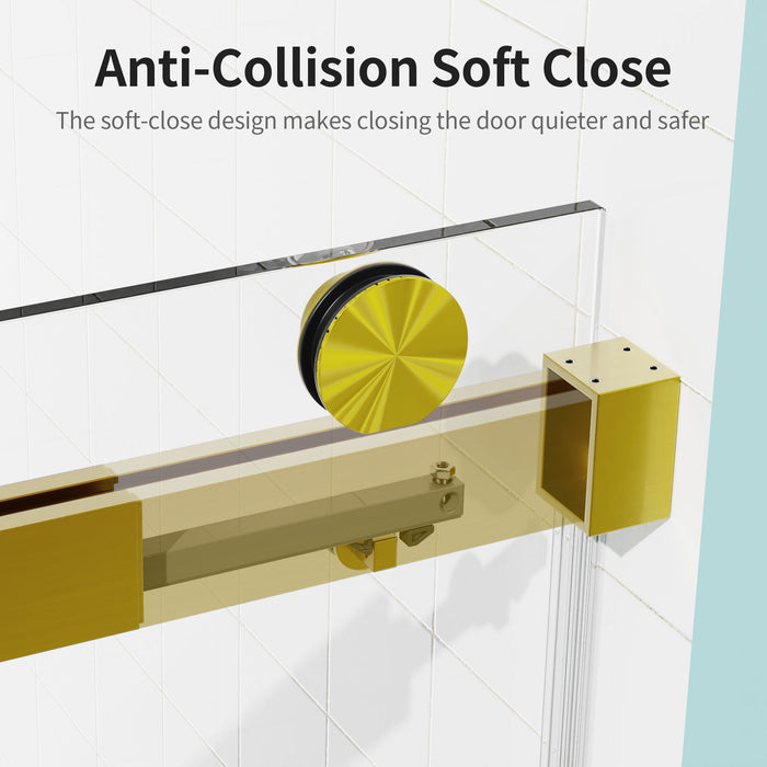 Frameless Single Sliding Soft Close Shower Doors, 3 / 8" Tempered Glass Reversible Installatio